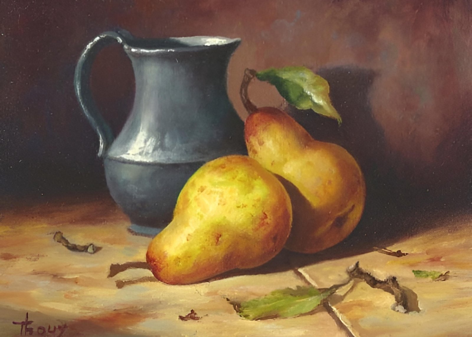Vibrant Pear Still Life Oil Painting Wall Art