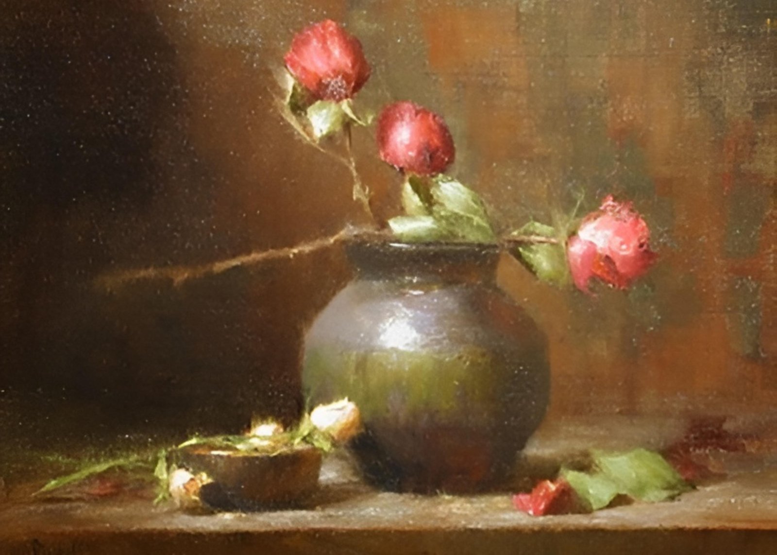 Elegant Roses Still Life Oil Painting Wall Art