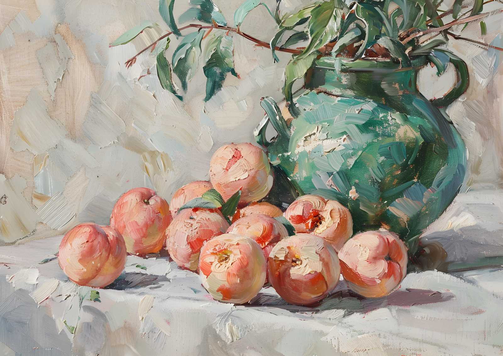Vibrant Peaches Still Life Oil Painting Wall Art