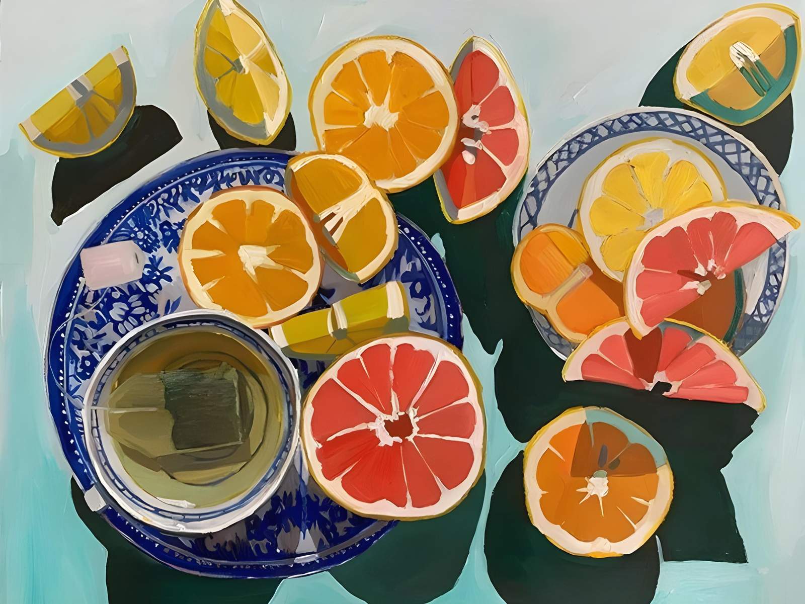 Vibrant Citrus Tea Still Life Wall Art