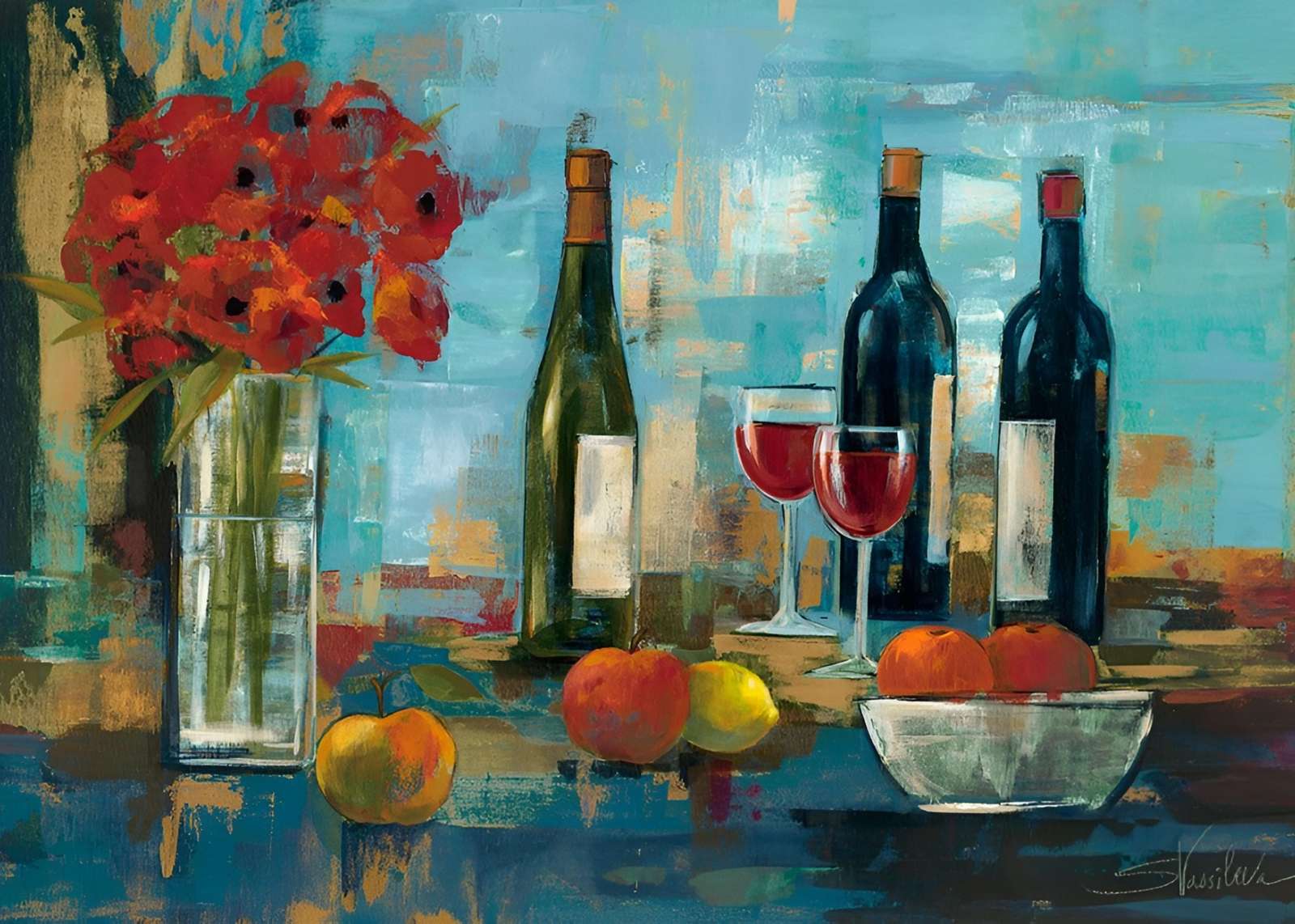 Vibrant Wine Still Life Wall Art