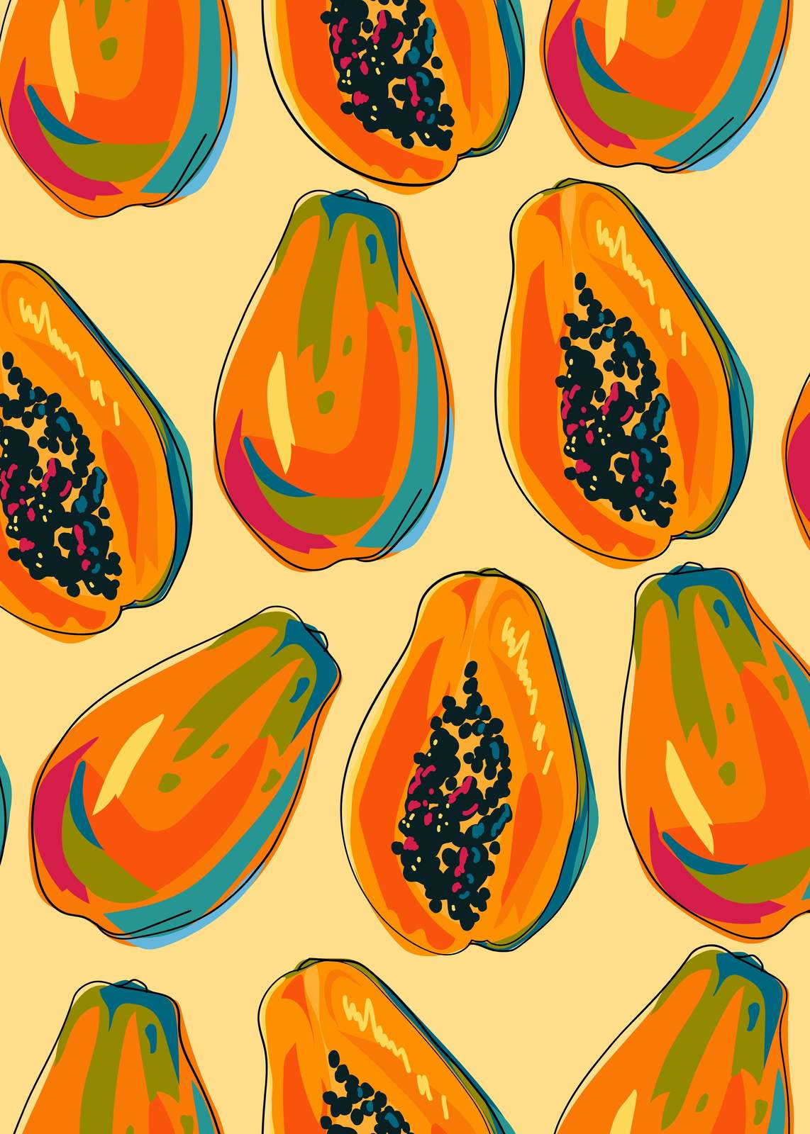 Vibrant Papaya Splash Wall Art - Tropical Fruit Art