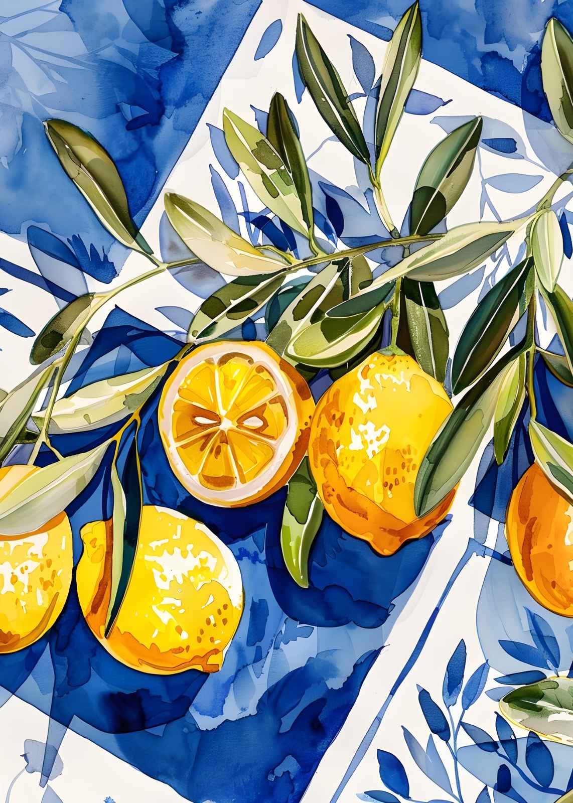 Vibrant Lemon & Olive Branch Wall Art