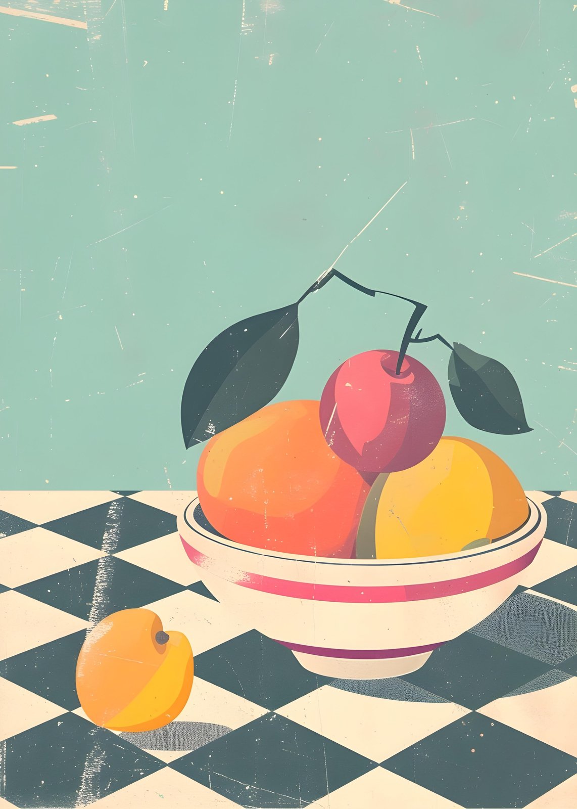 Vintage Fruit Bowl Mid-Century Modern Wall Art