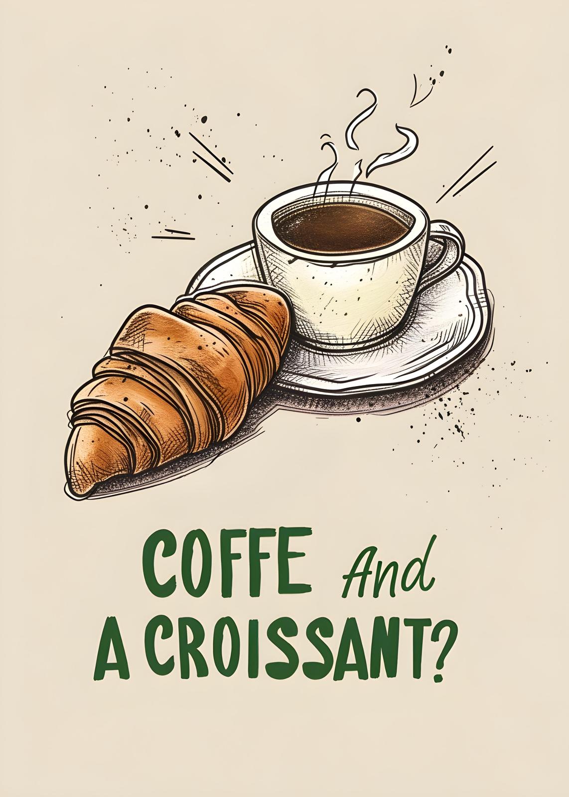 Coffee & Croissant Sketch Wall Art