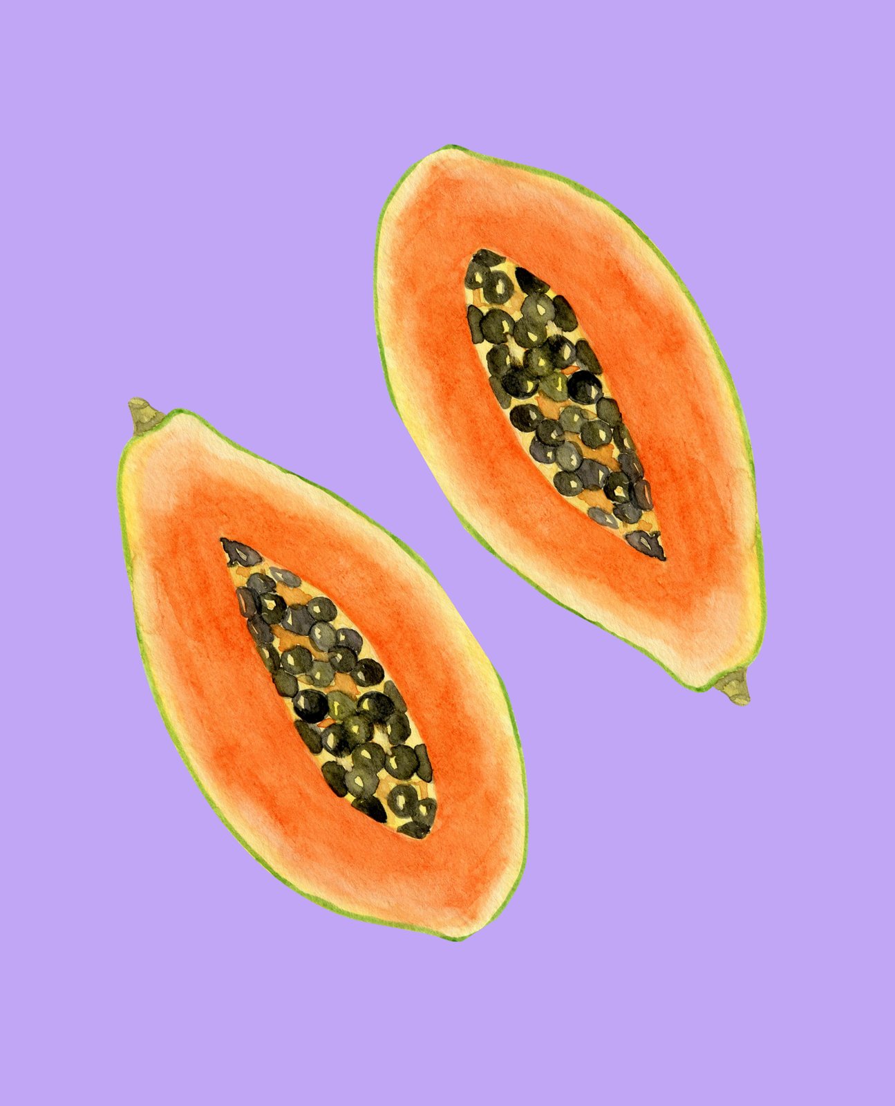 Vibrant Papaya Slice Watercolor Wall Art