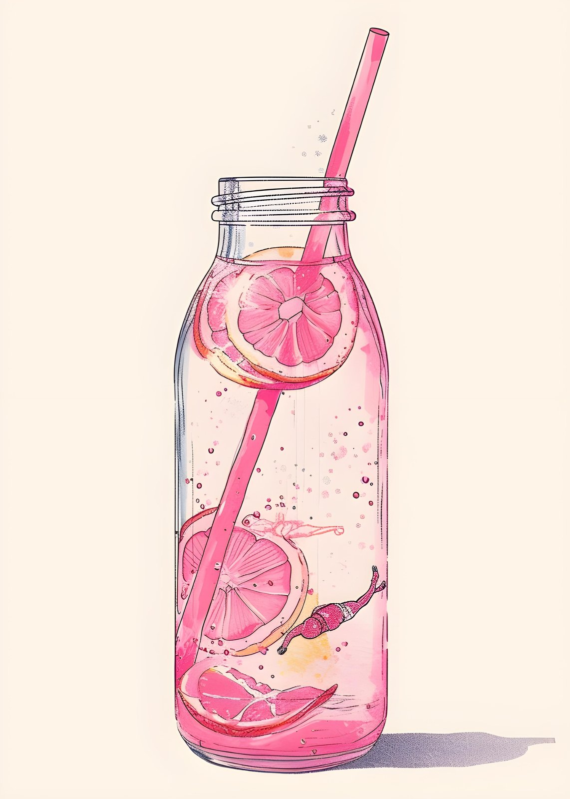 Retro Pink Grapefruit Drink Wall Art