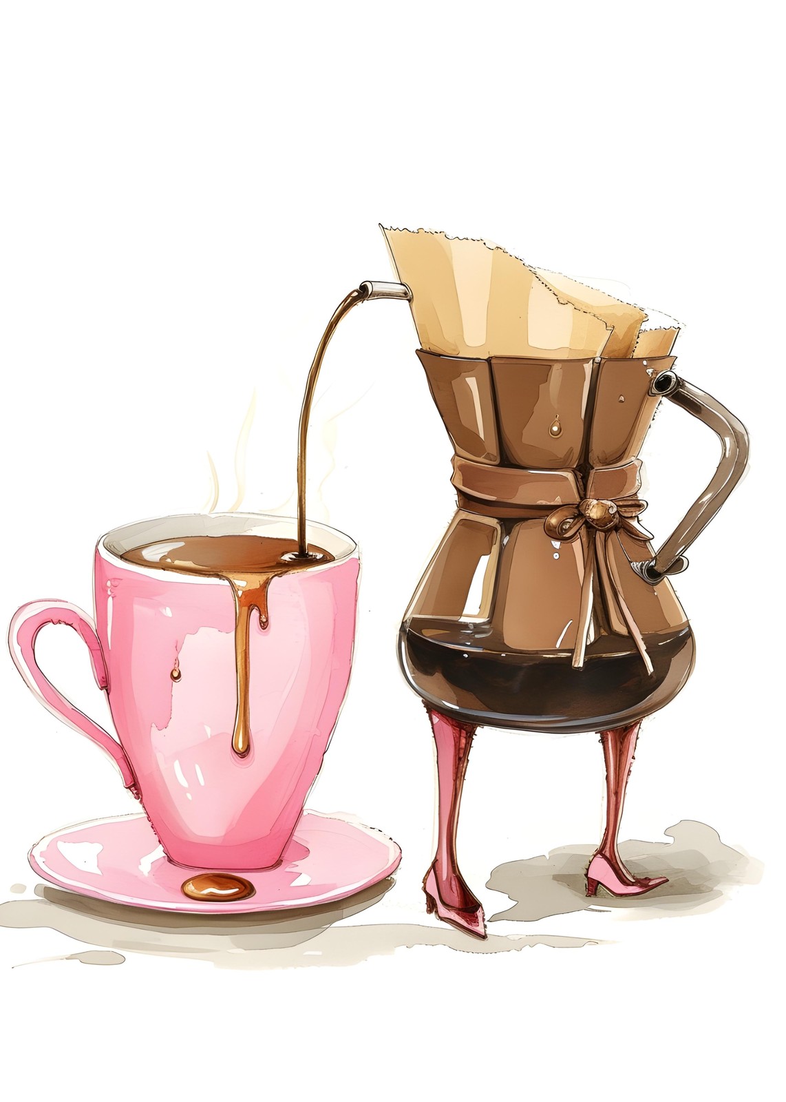 Chic Coffee Pour Watercolor Wall Art