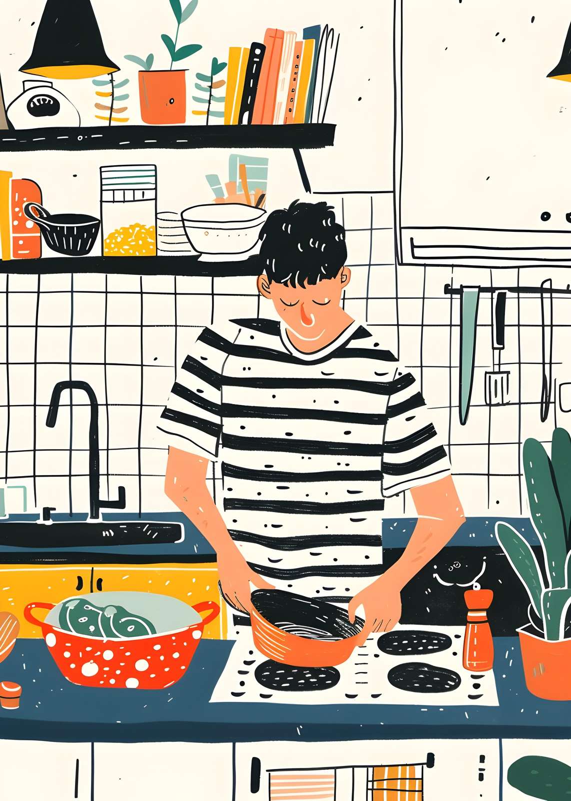 Cozy Kitchen Vibes: Man Cooking Wall Art
