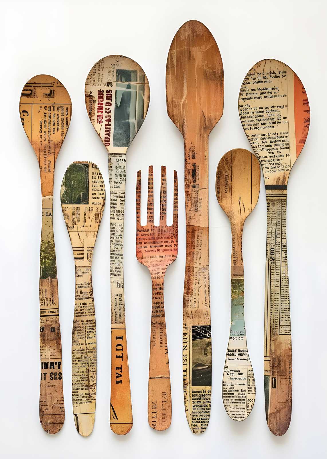 Vintage Kitchen Utensils Newspaper Art Wall Art