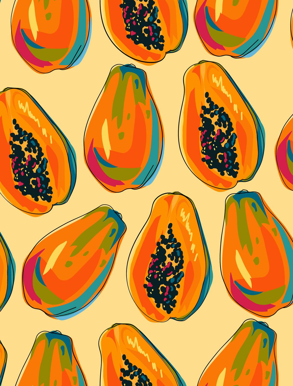 Vibrant Papaya Pattern Wall Art