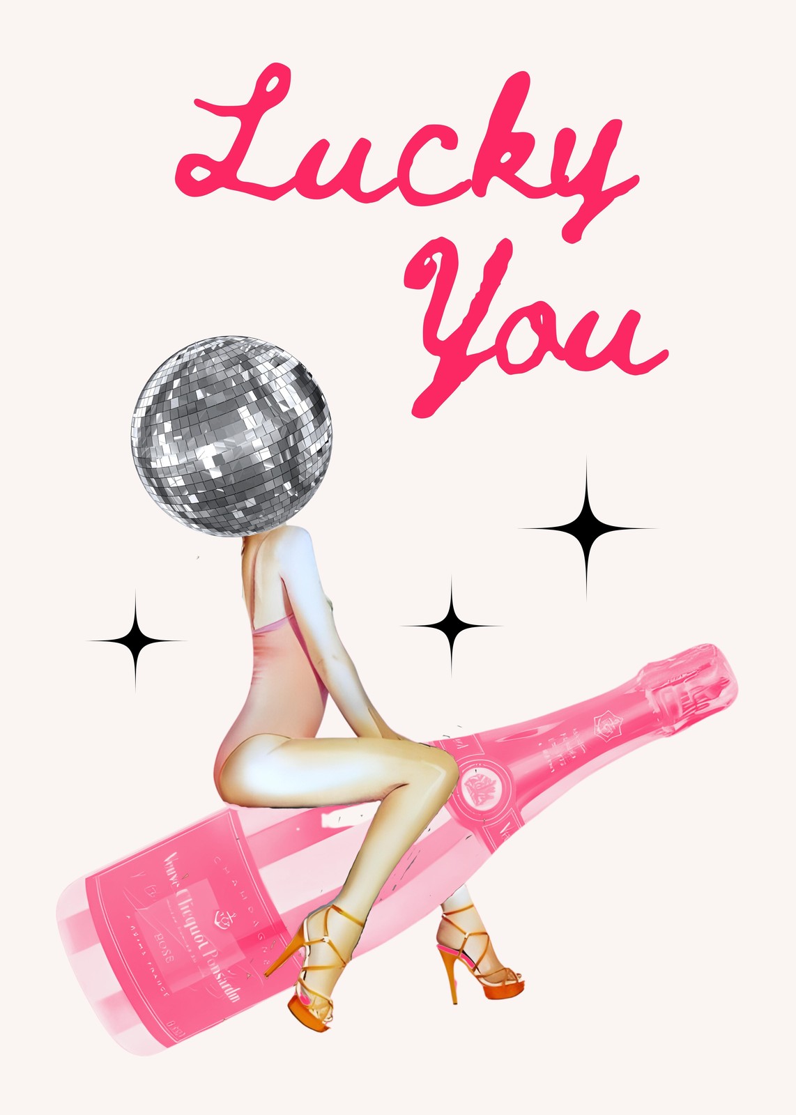 Lucky You Disco Glam Champagne Wall Art