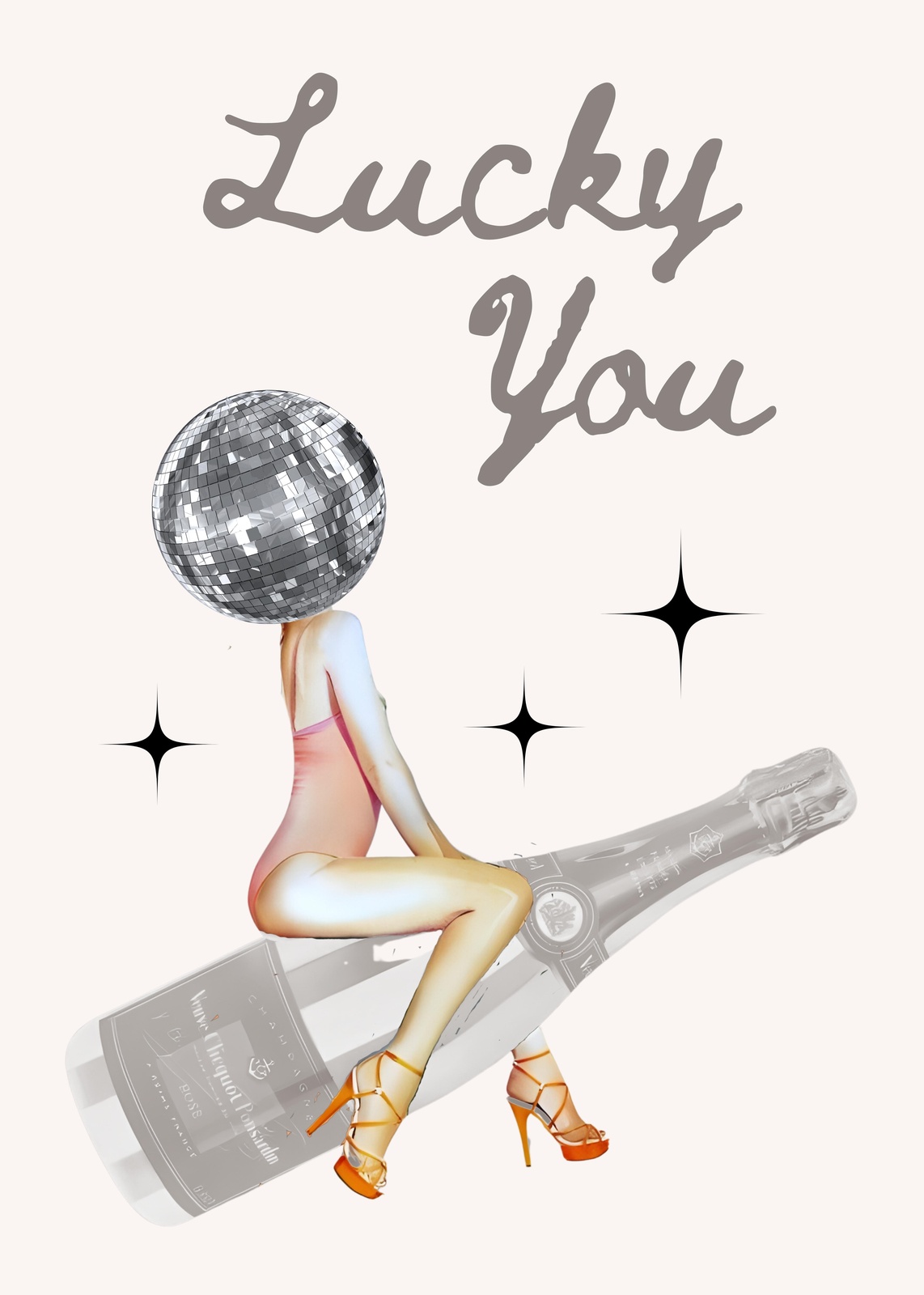 Lucky You Disco Ball & Champagne Wall Art
