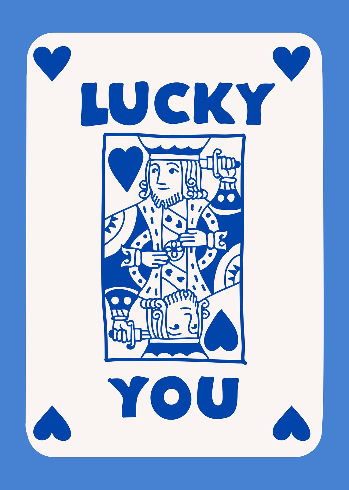 Lucky King Playing Card Blue Wall Art