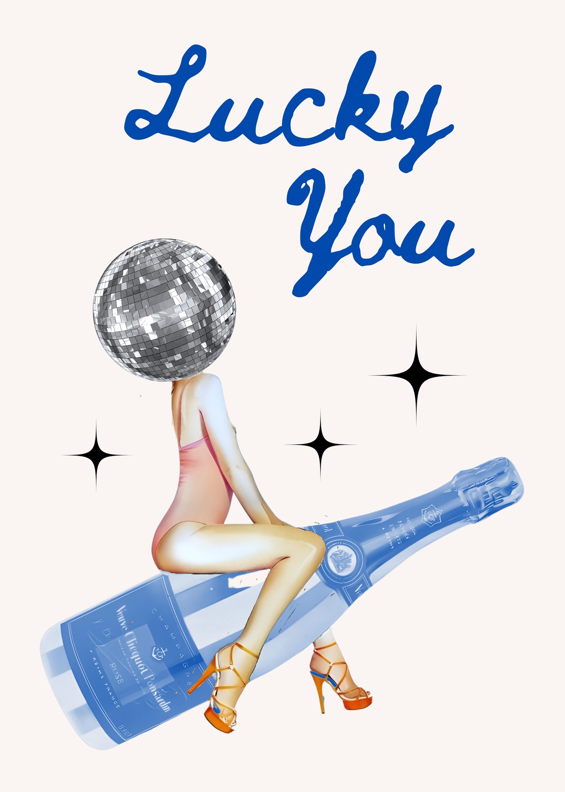 Lucky You Disco Ball Champagne Wall Art