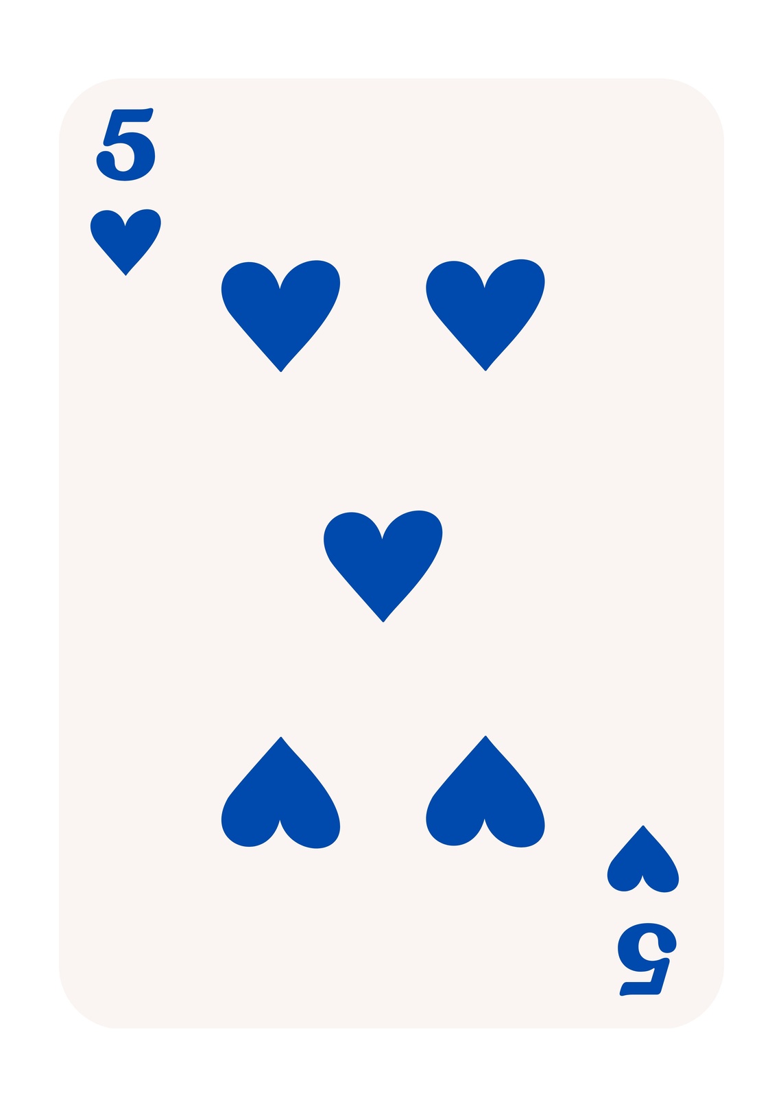 Bold Blue Five Hearts Playing Card Wall Art