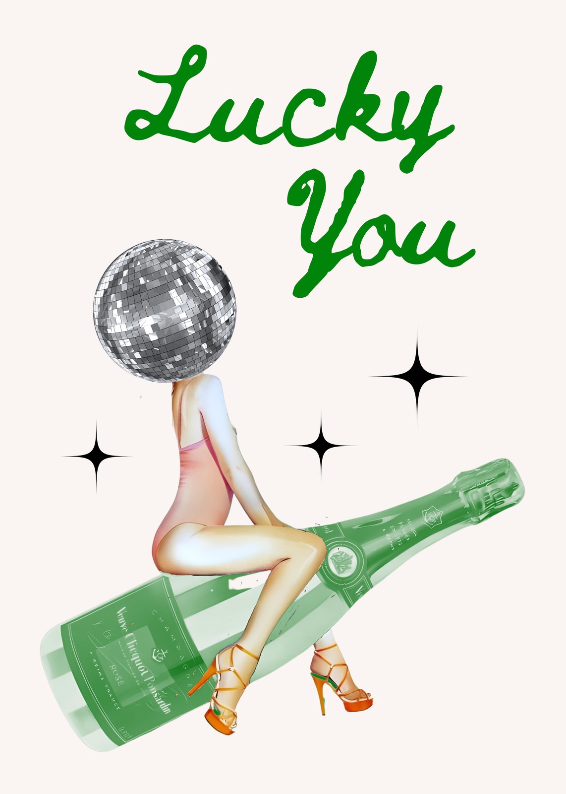 Lucky You Disco Ball Champagne Wall Art
