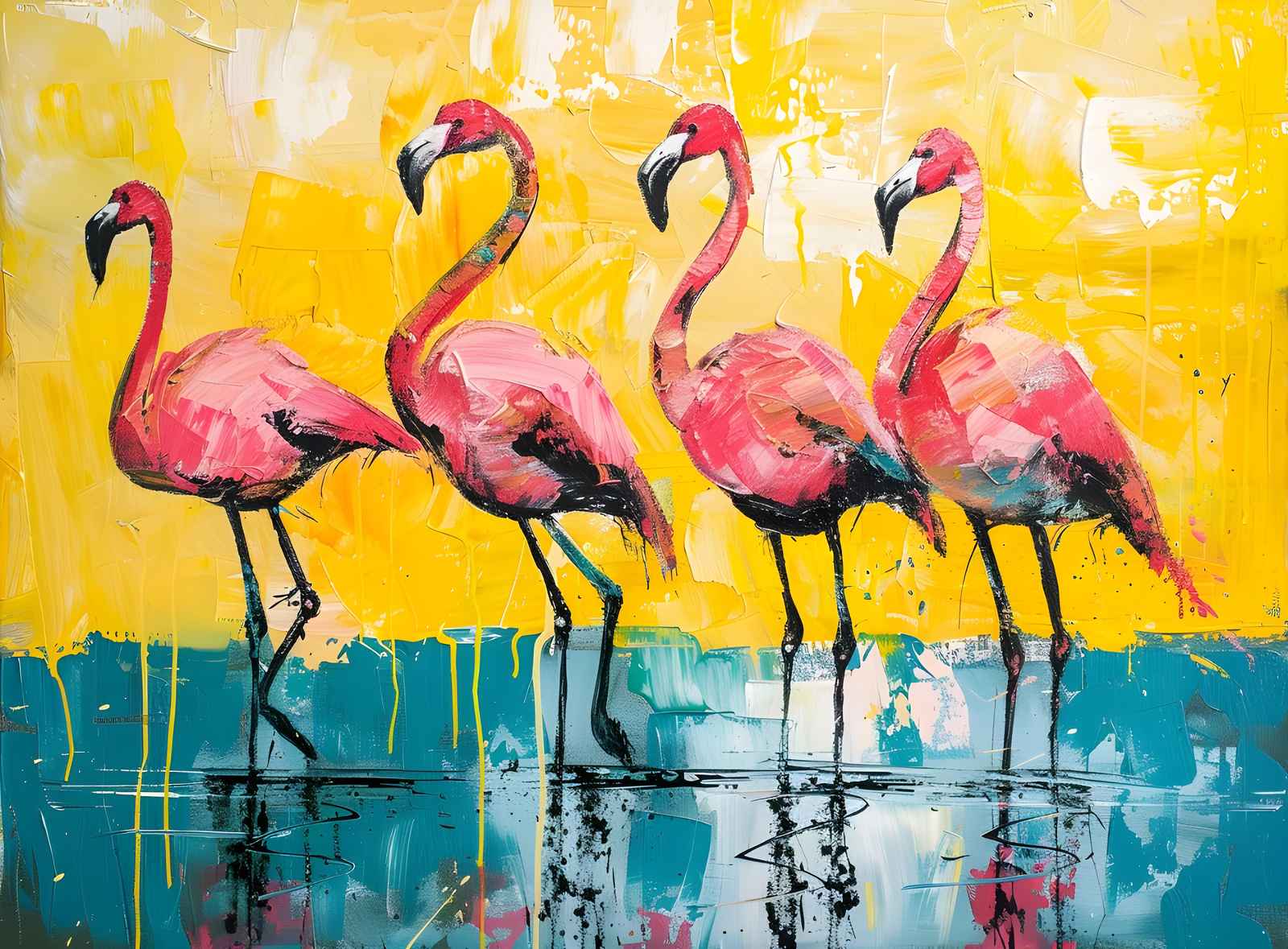 Vibrant Flamingo Flock Wall Art Art