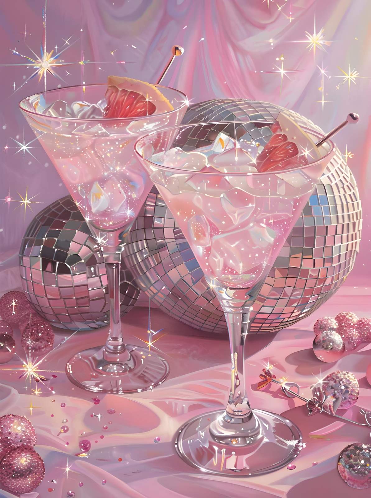 Sparkling Pink Martini Disco Ball Wall Art