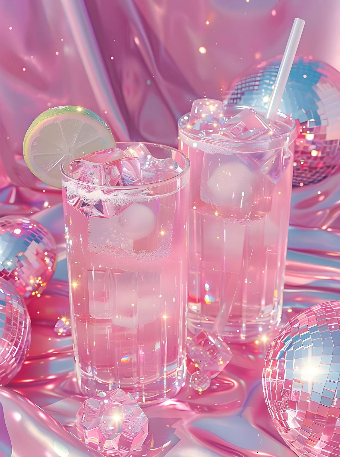 Sparkling Pink Drink Disco Balls Wall Art
