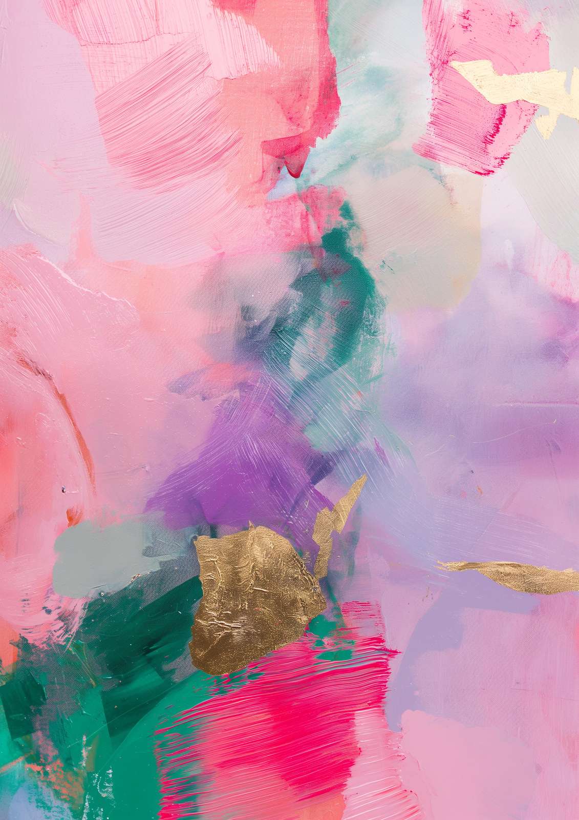 Whimsical Abstract Floral Gold Leaf Wall Art