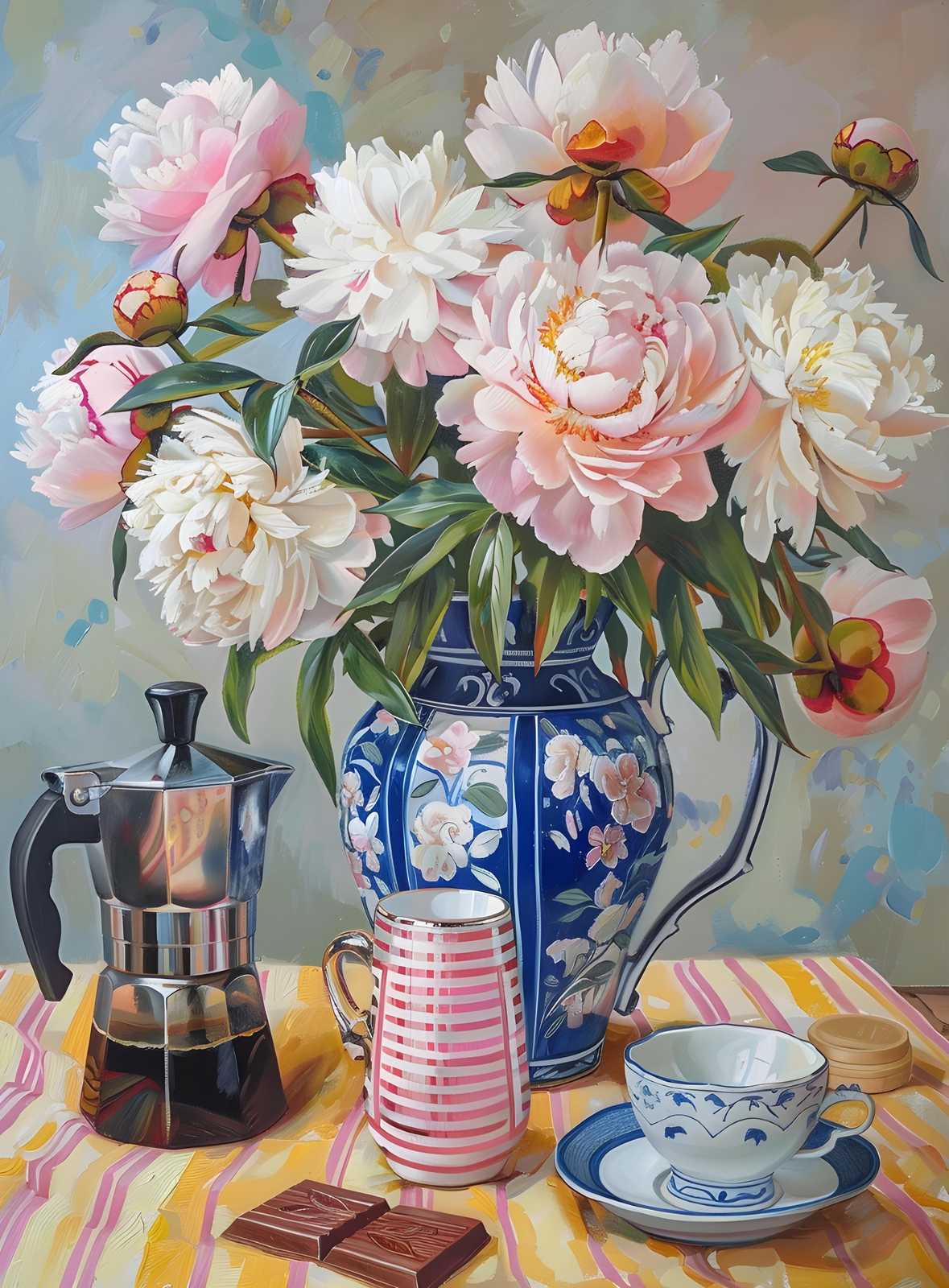 Peony Coffee Still Life Wall Art