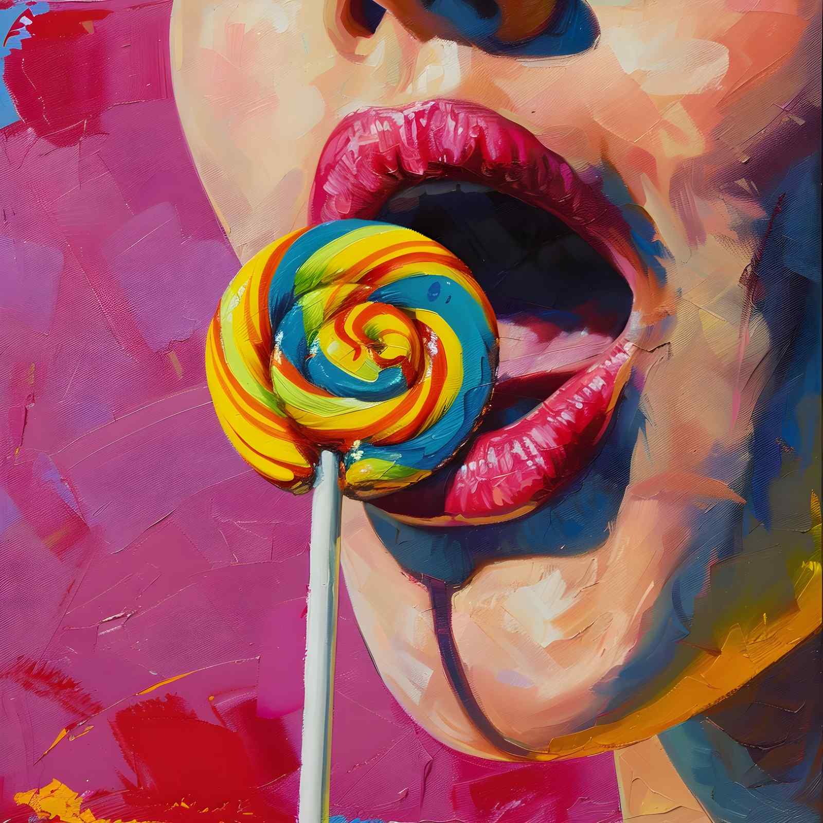 Vibrant Lollipop Lips Pop Art Wall Art