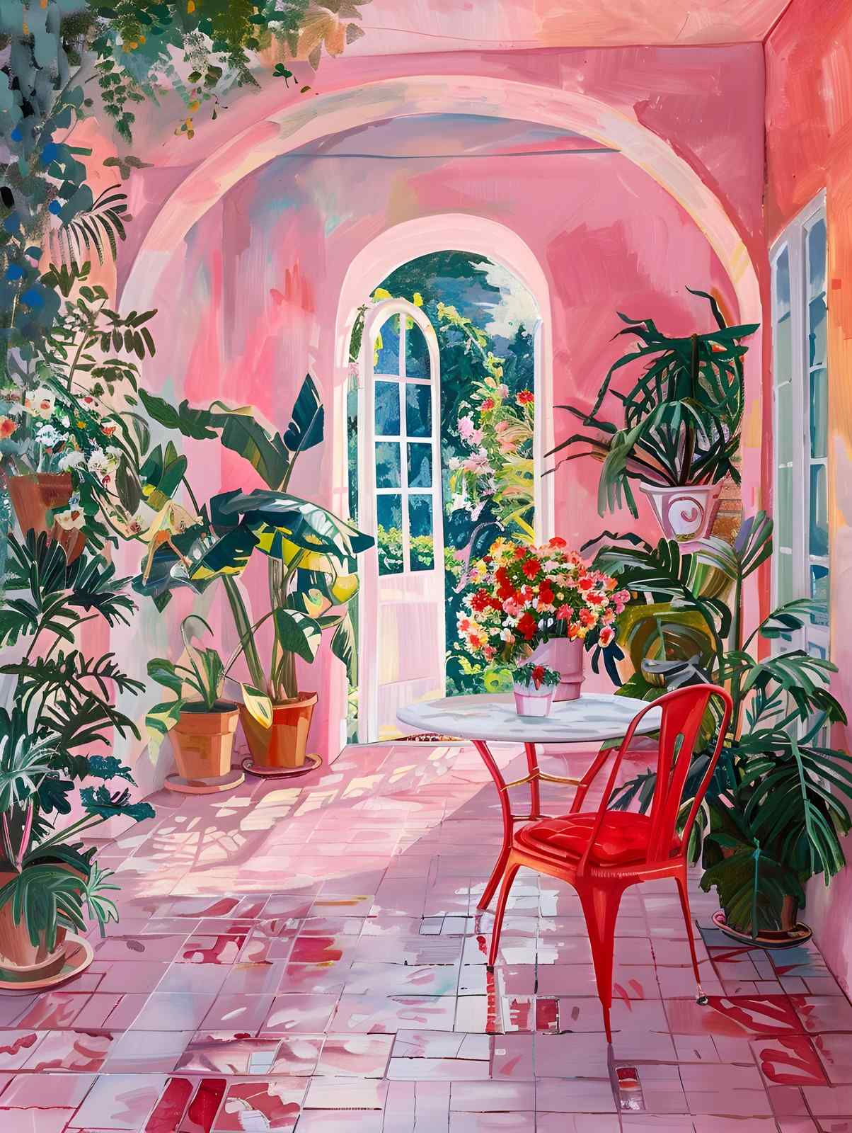 Vibrant Pink Patio Garden Arch Wall Art