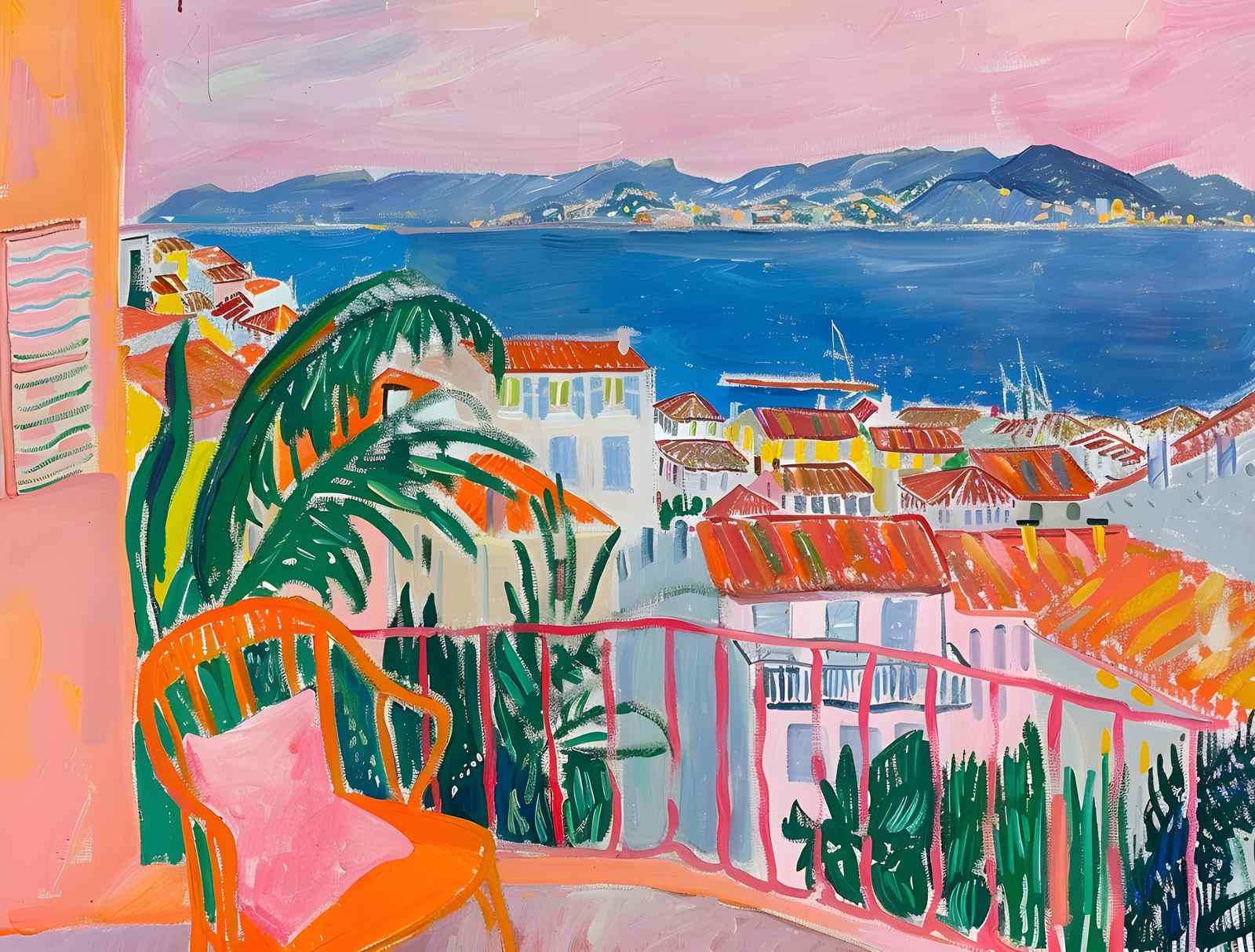 Vibrant French Riviera Balcony Wall Art