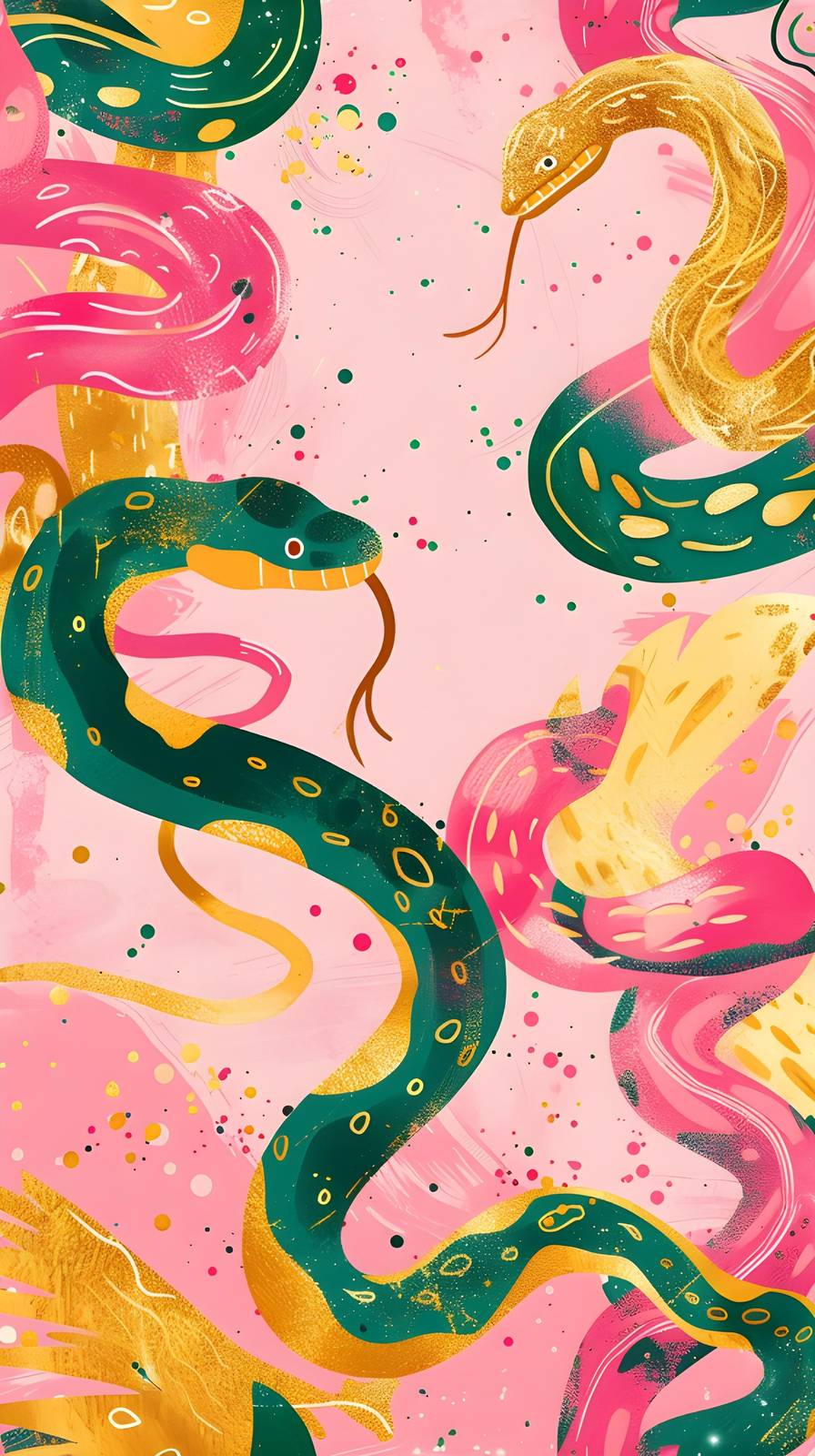 Vibrant Snake Swirls & Gold Accents Wall Art