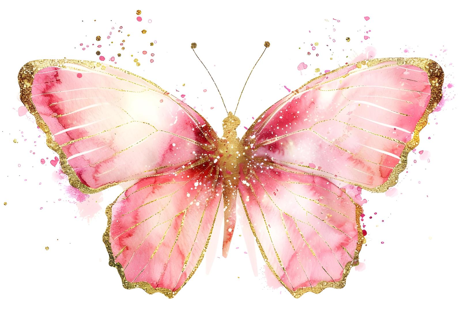 Sparkling Pink Butterfly Watercolor Wall Art