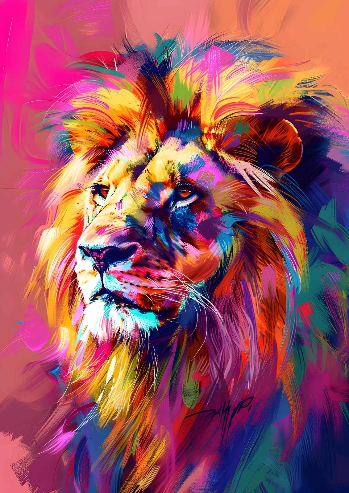Vibrant Lion King Abstract Art Wall Art