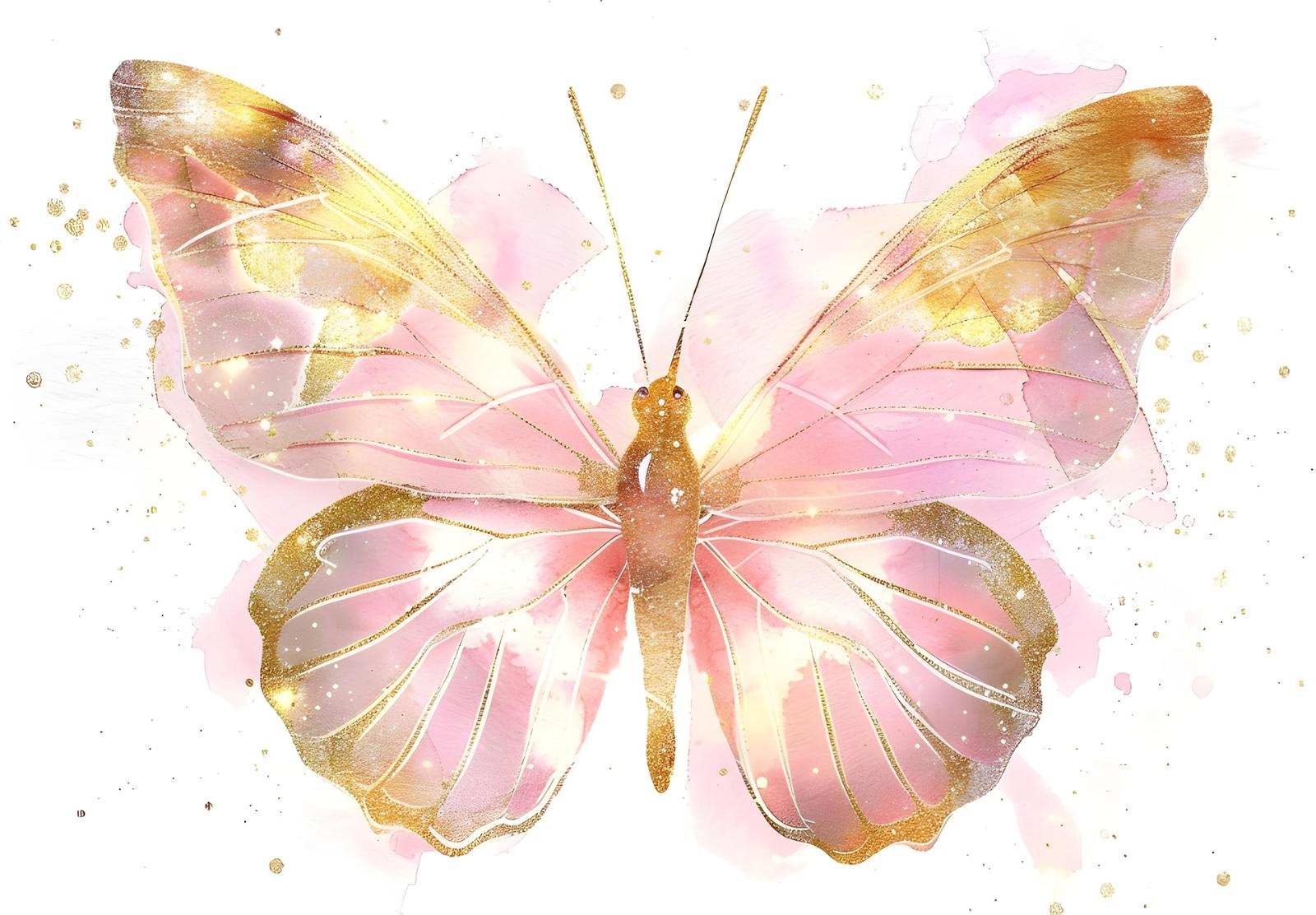 Shimmering Pink Butterfly Watercolor Wall Art