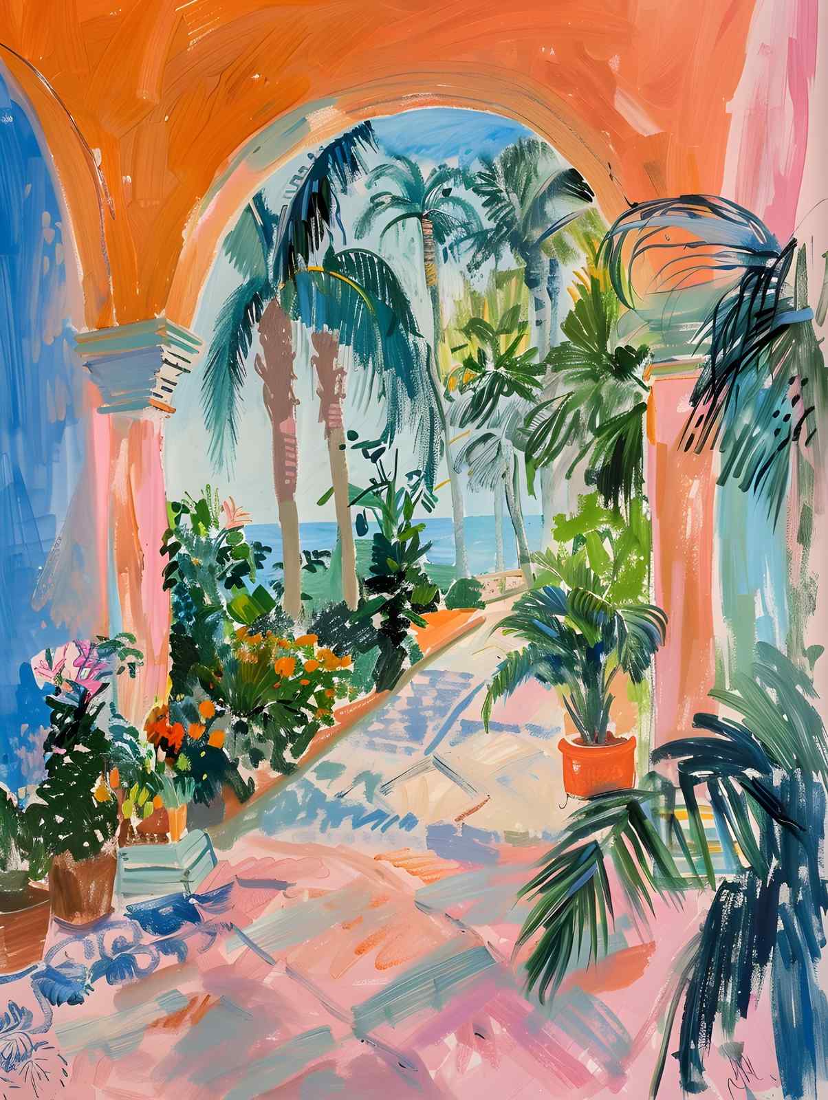 Vibrant Tropical Archway Palm Paradise Wall Art