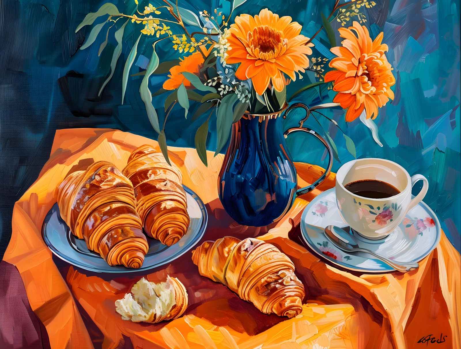 Vibrant Croissant Still Life Wall Art