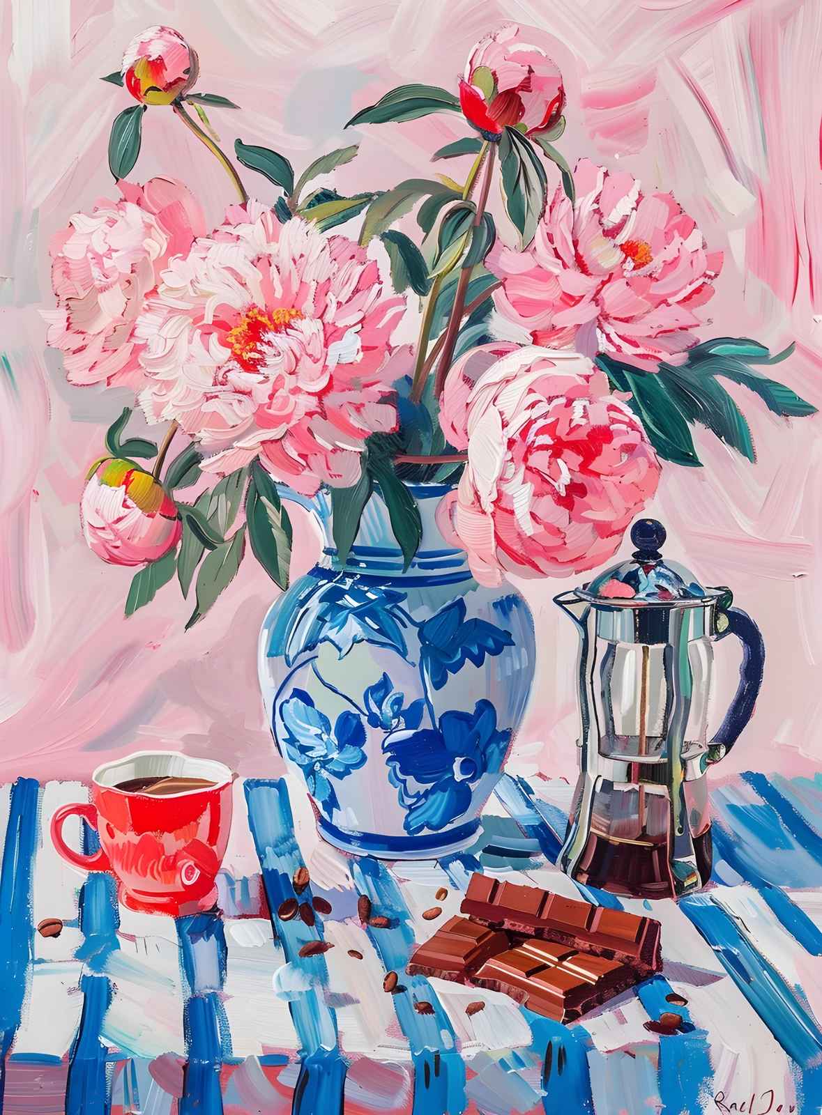 Vibrant Peonies & Coffee Morning Wall Art
