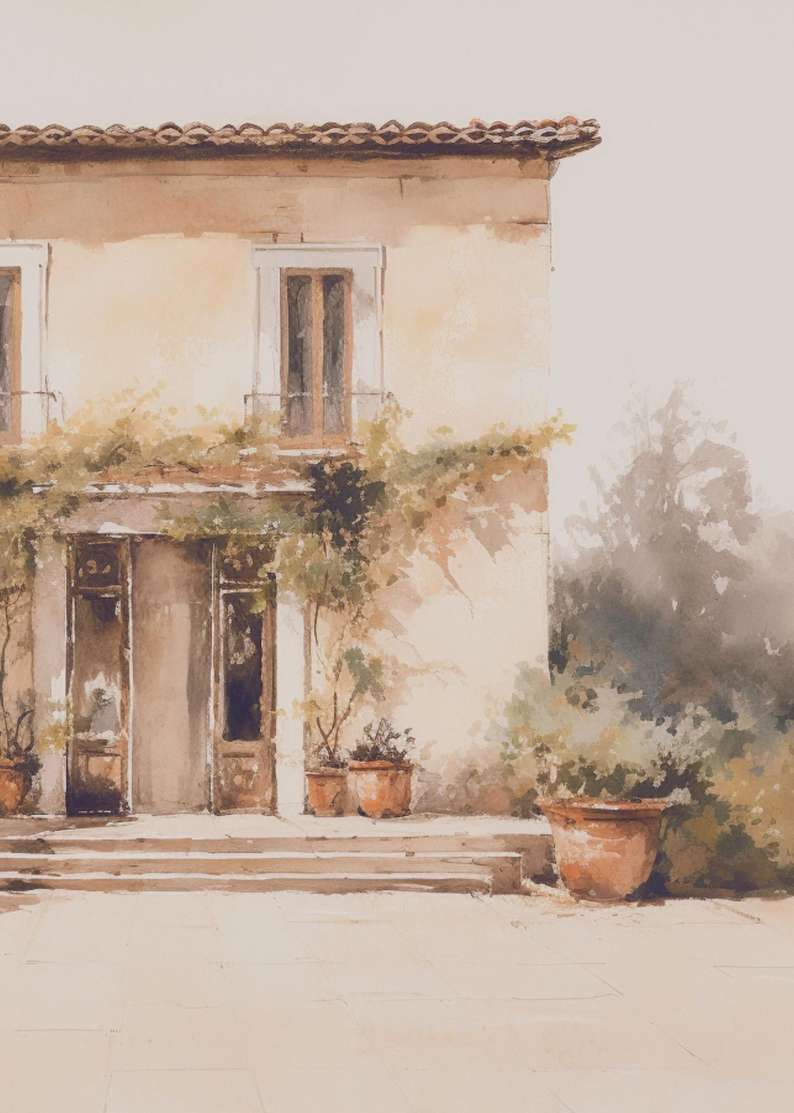 Tuscan Villa Entrance Watercolor Wall Art