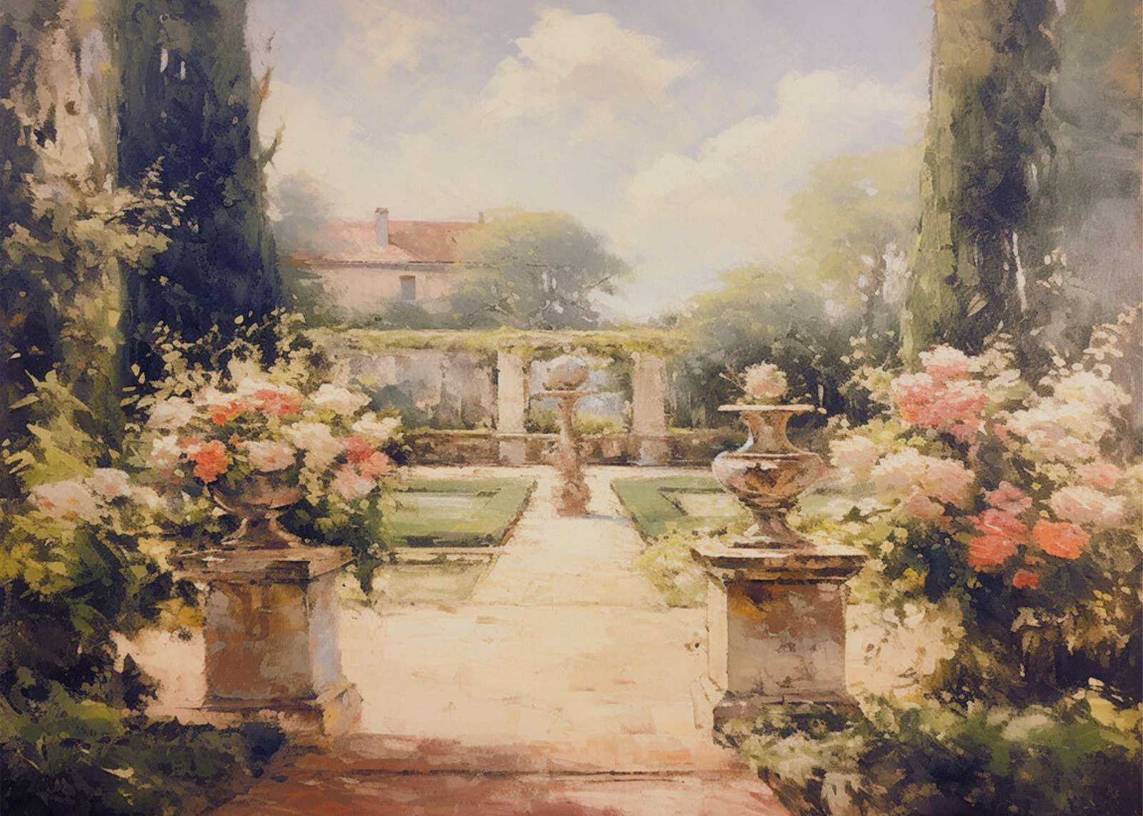 Serene Italian Garden Landscape Wall Art