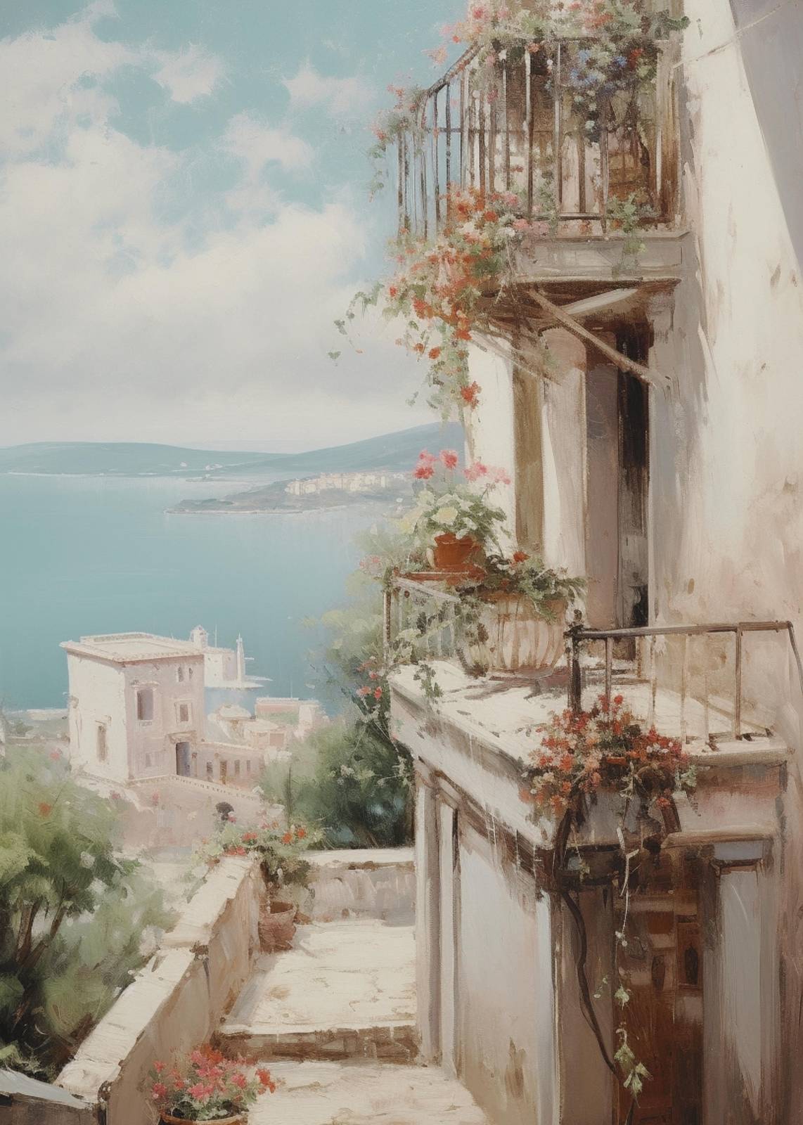 Balcony Seascape Floral Wall Art