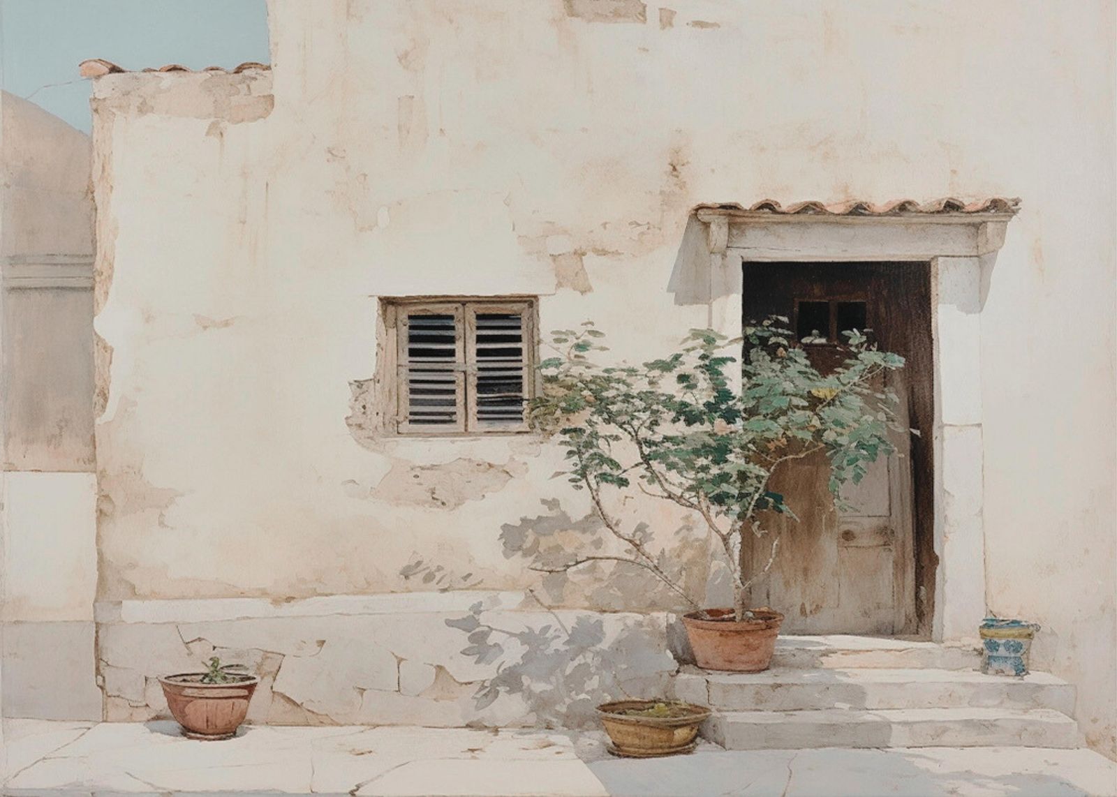 Tranquil Courtyard & Doorway Wall Art
