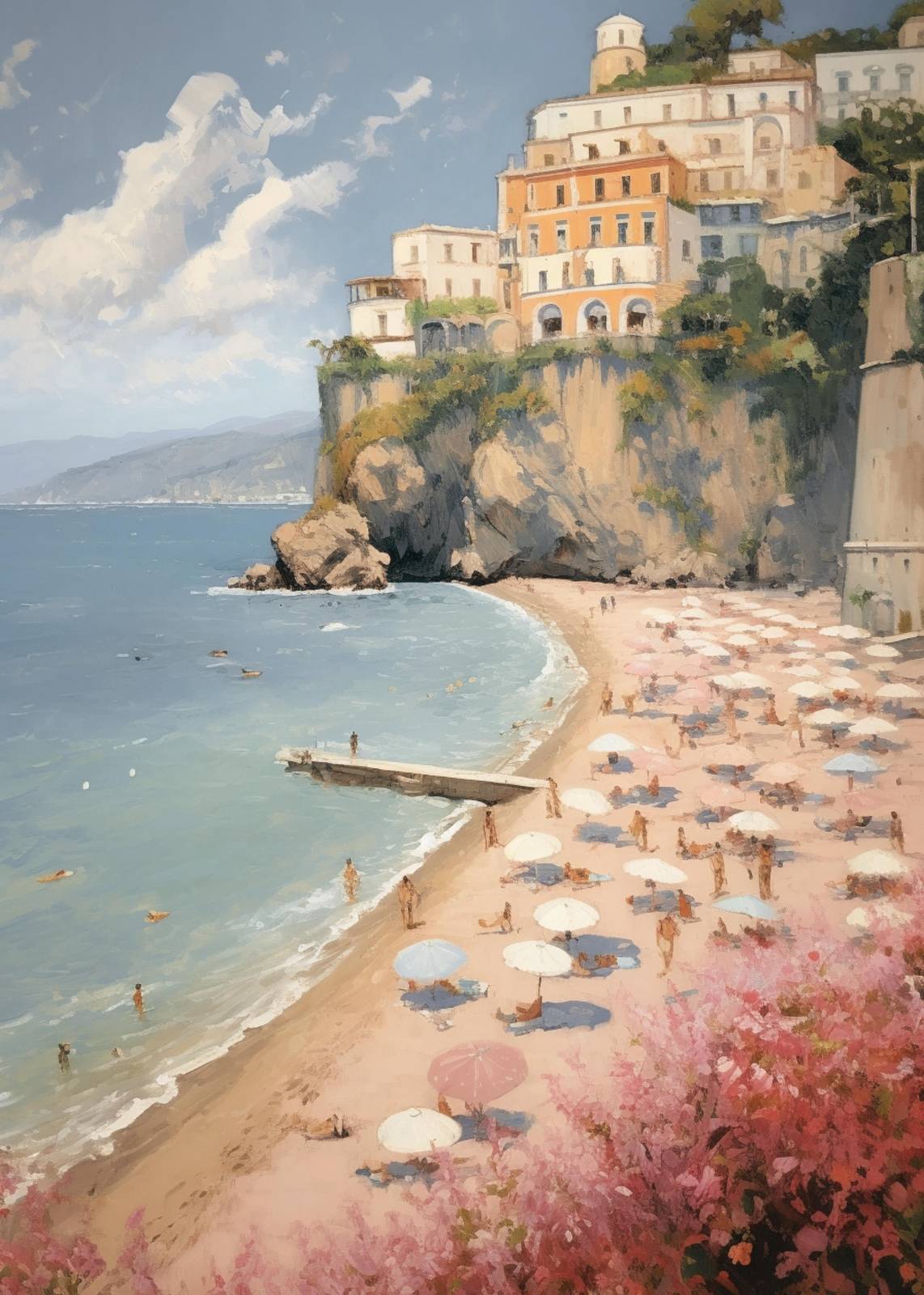 Amalfi Coast Beach Scene Wall Art