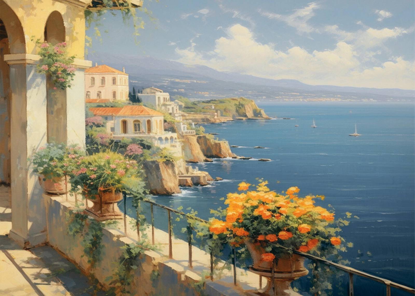 Italian Riviera Balcony Seascape Wall Art