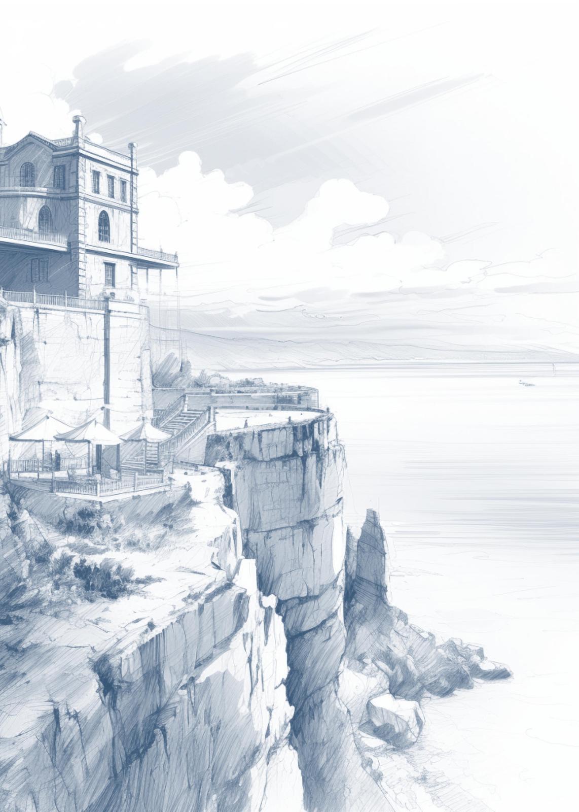 Cliffside Estate Sketch Wall Art