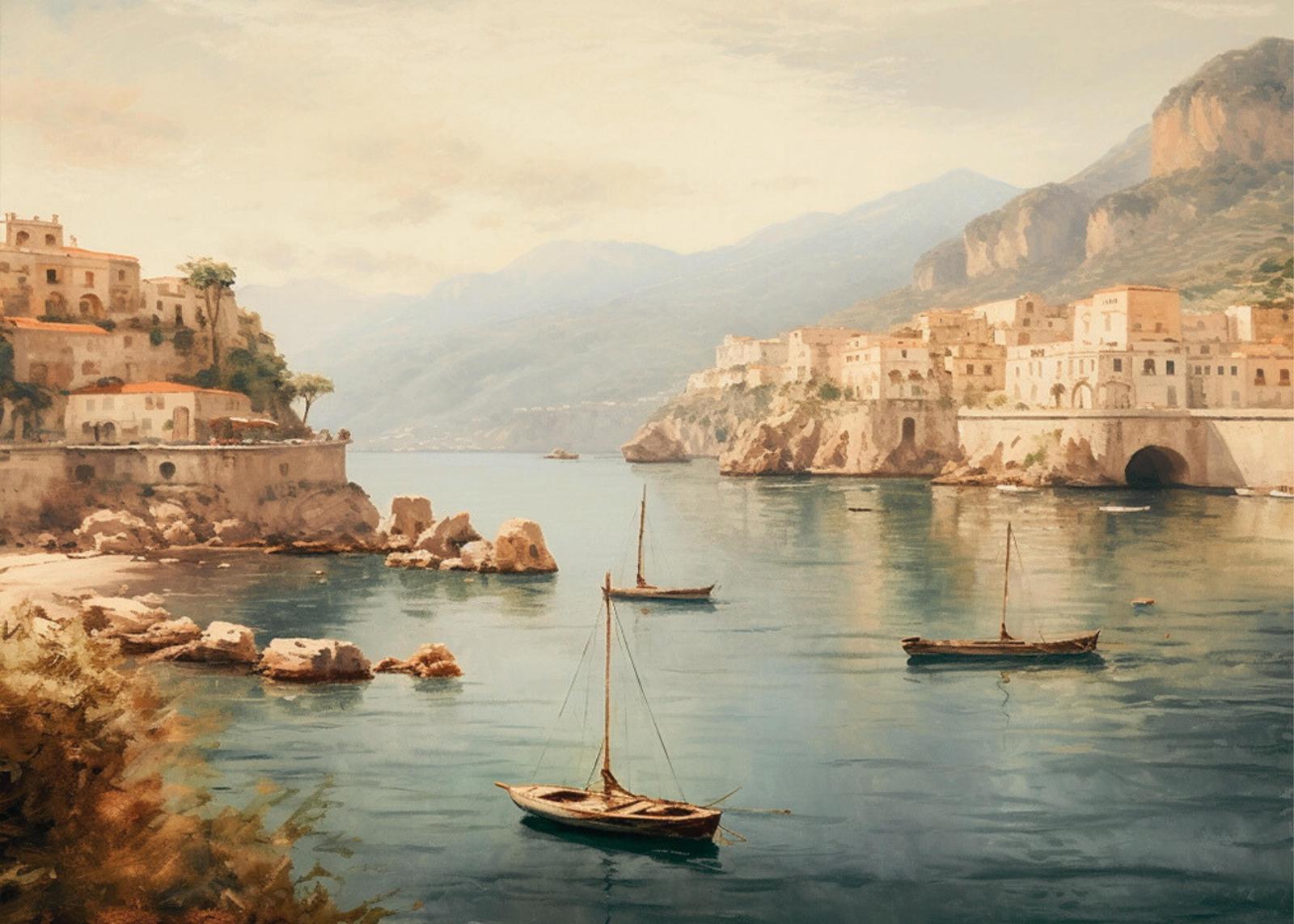 Amalfi Coast Sailboats Coastal Serenity Wall Art