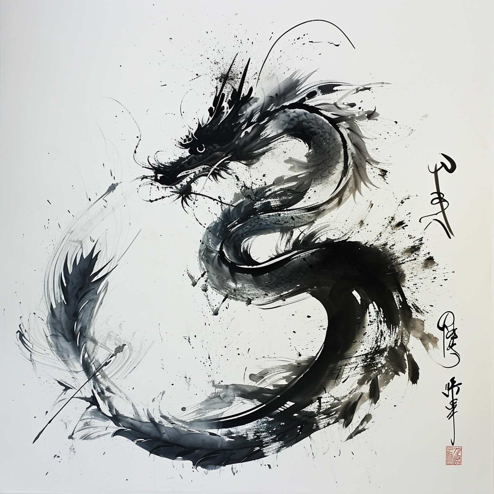 Dynamic Dragon Ink Art Wall Art