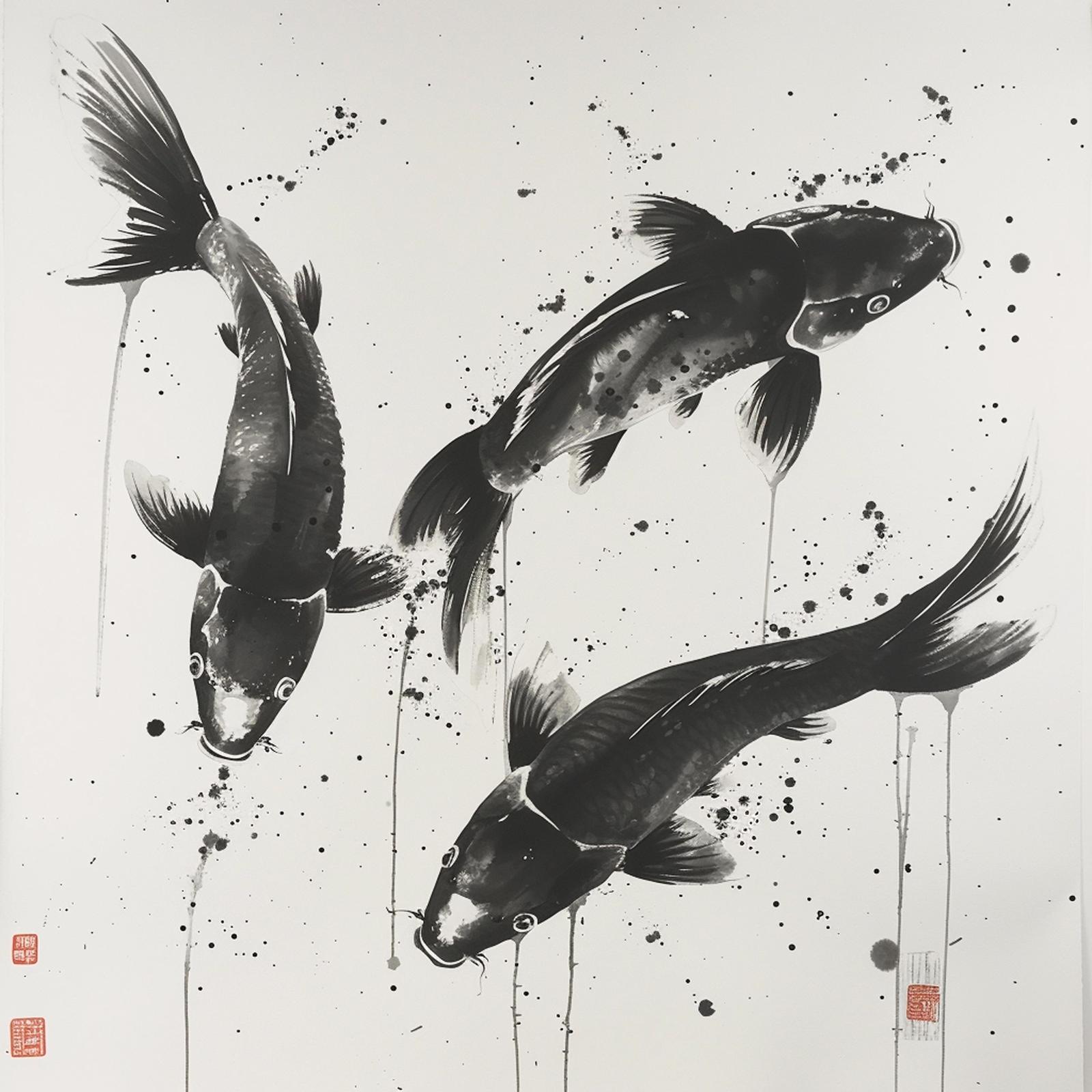 Elegant Black Koi Trio Wall Art