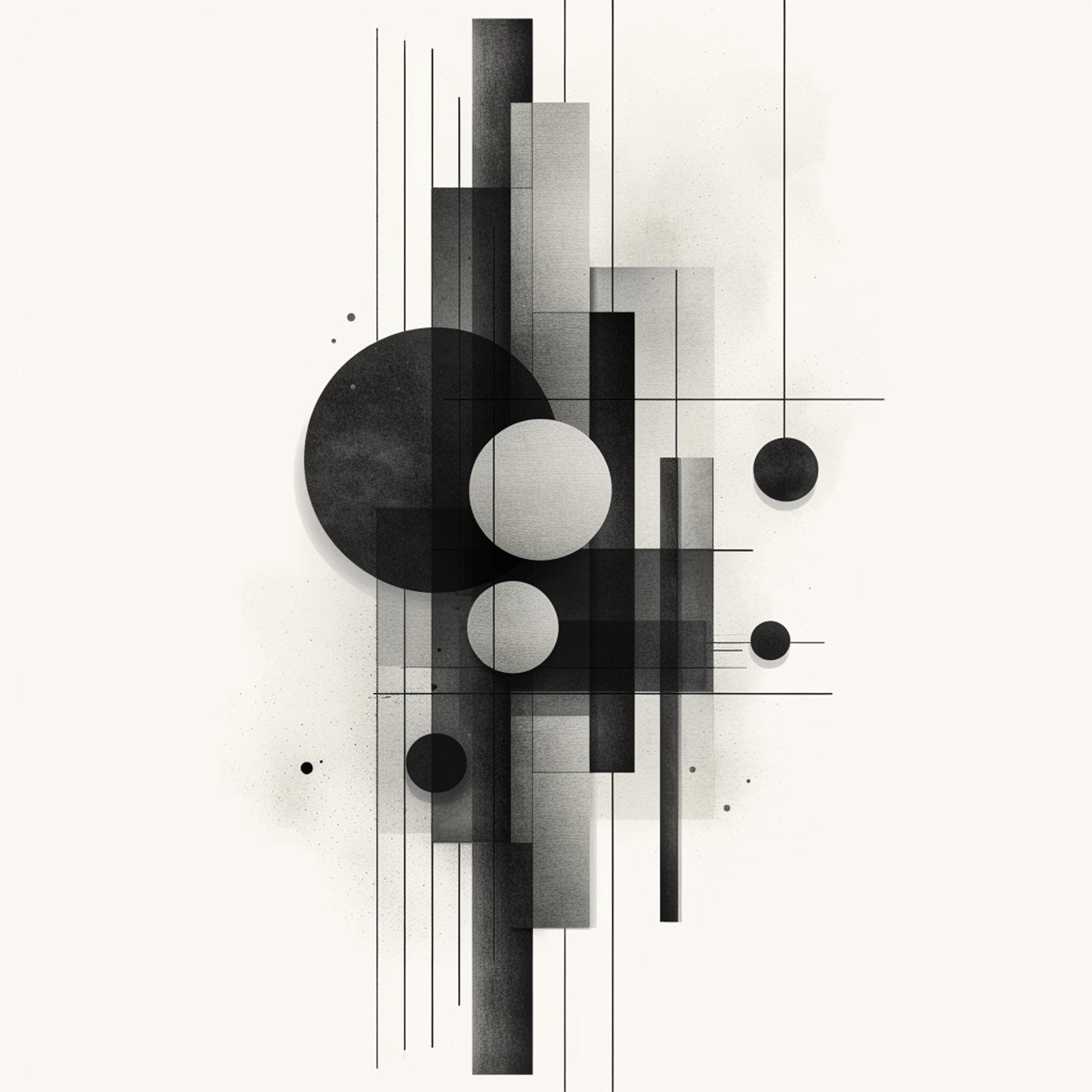 Abstract Geometric Mono Circles Rectangles Wall Art