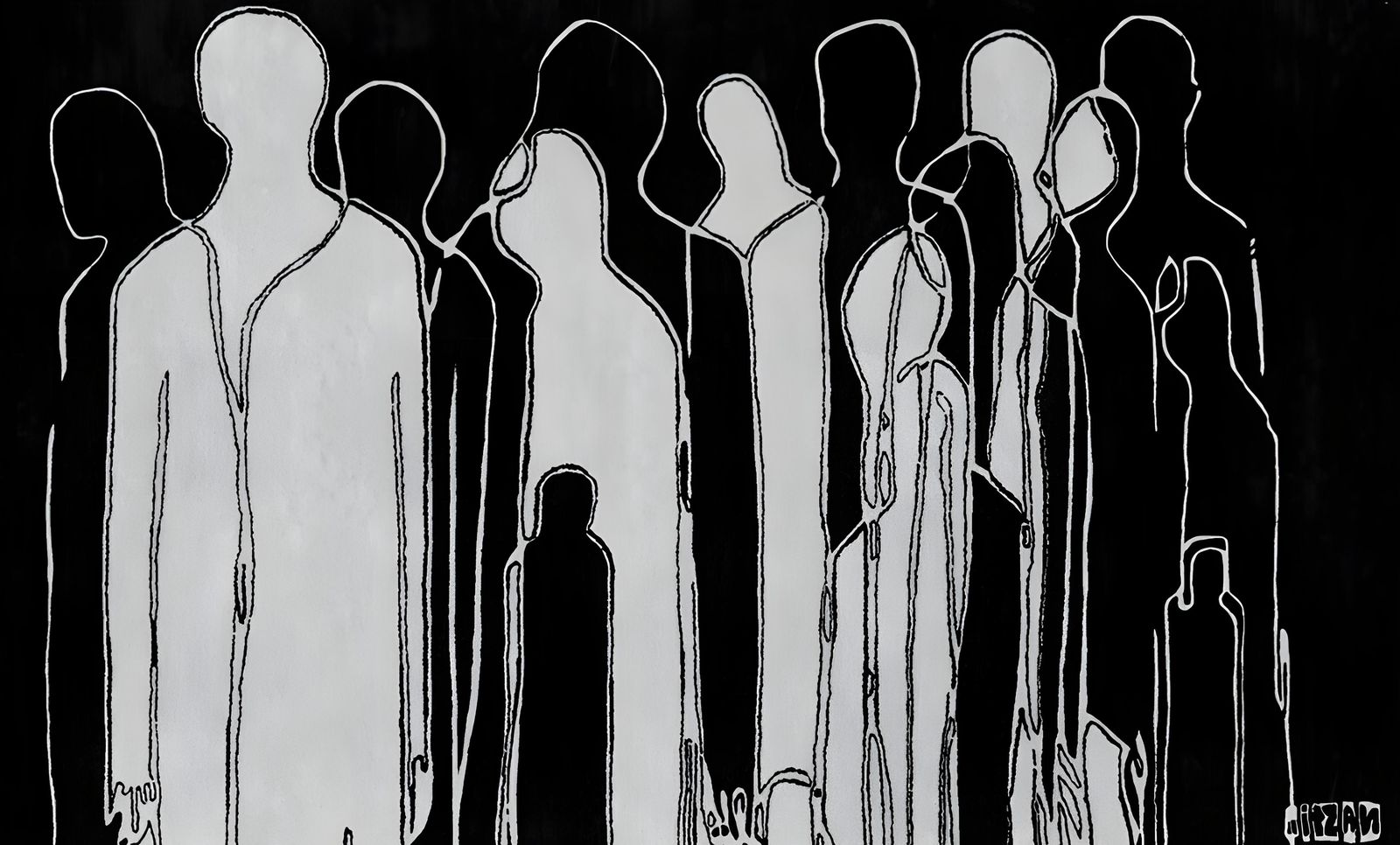 Enigmatic Figures Black & White Wall Art