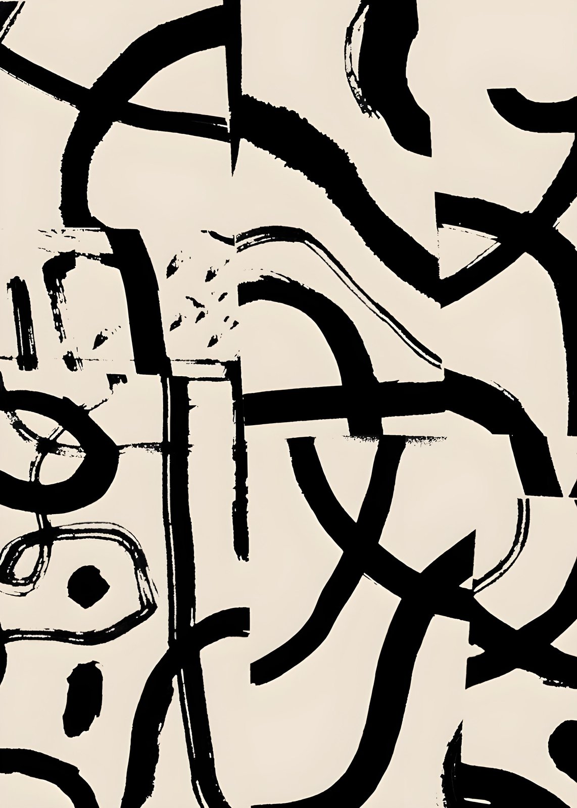 Abstract Brushstroke Black & White Wall Art
