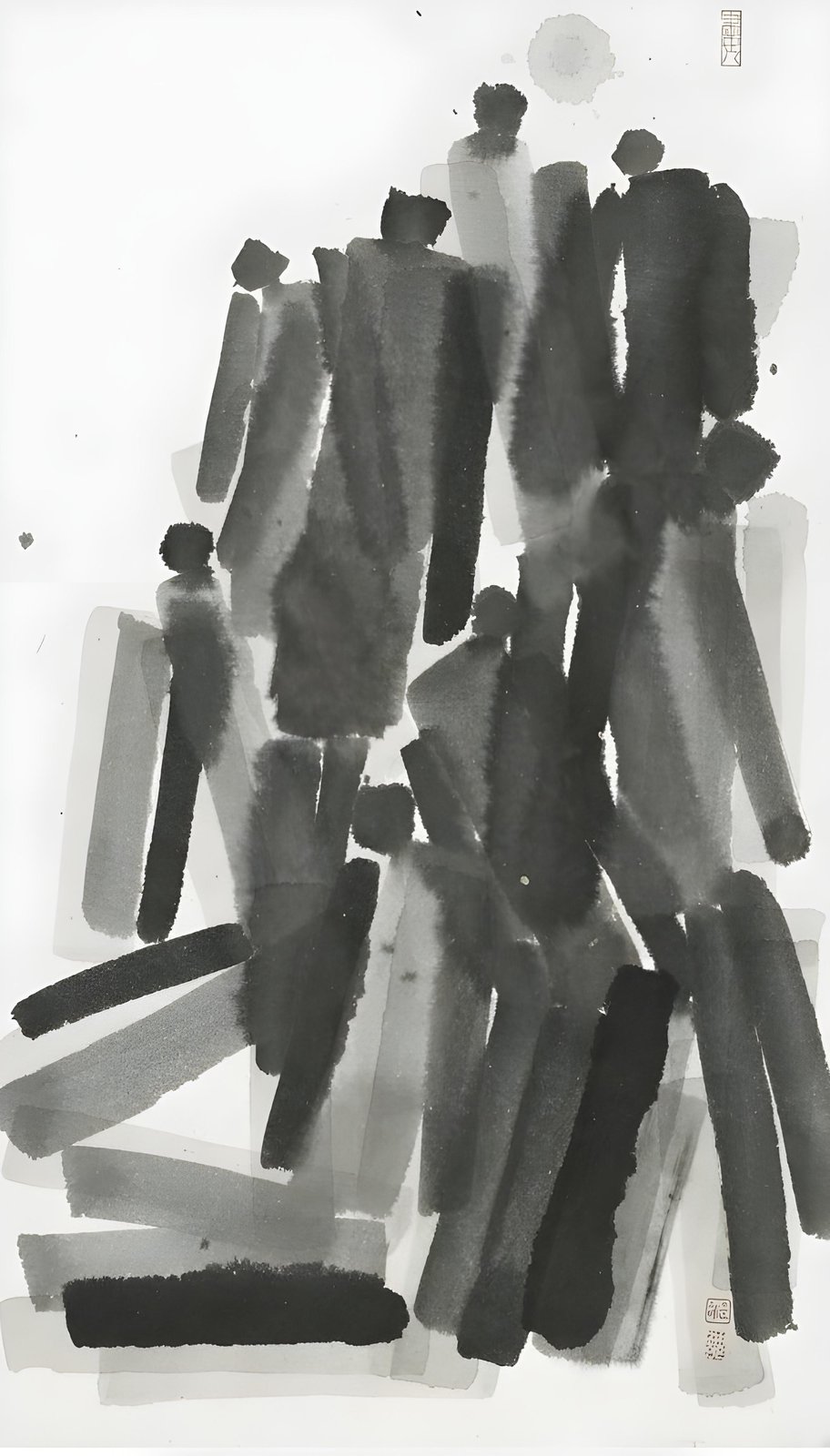 Abstract Figures Ink Wash Wall Art